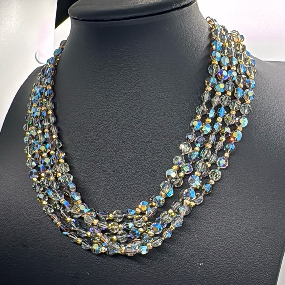 Stunning 5 strand vintage irredescent crystal bead necklace - Picture 12 of 13